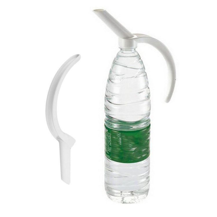 White bottle handle/grabber with curved grip for lifting drink bottles