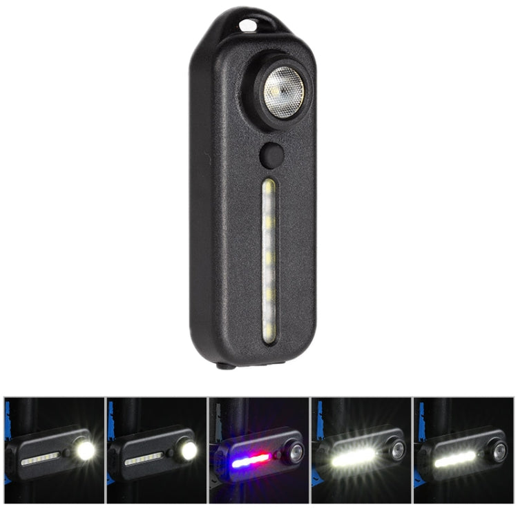 Black compact bike tail light with round lens and vertical light strip