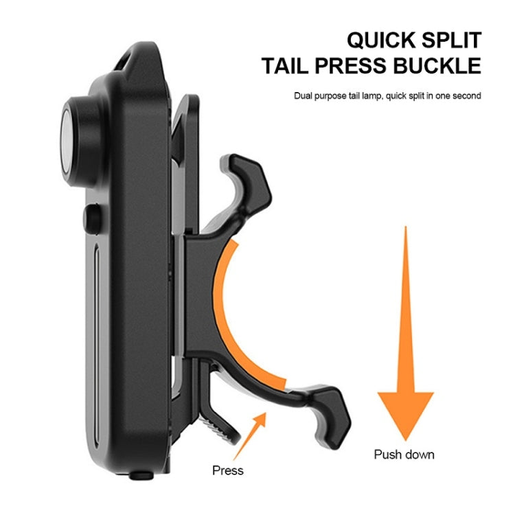 Black tail light with tail press buckle clip and push-down split mechanism