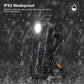 Black waterproof tail light with bright beam shown in rain