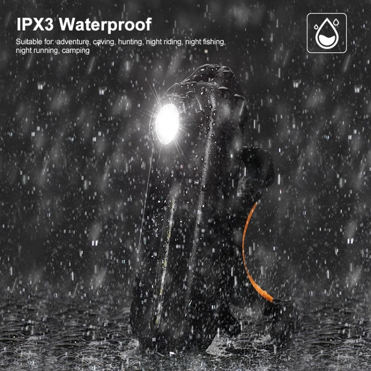 Black waterproof tail light with bright beam shown in rain