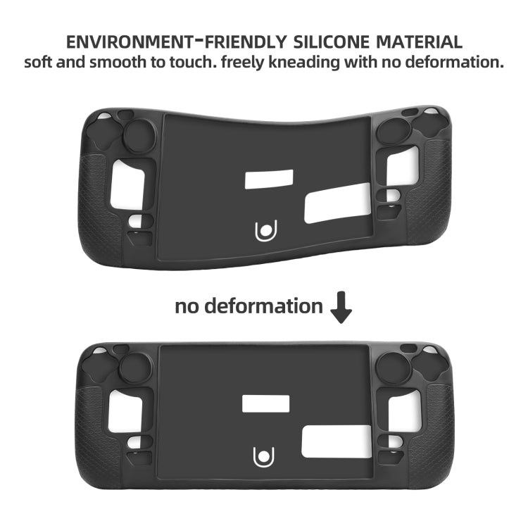 Black silicone case for Steam Deck with textured grip and access cutouts
