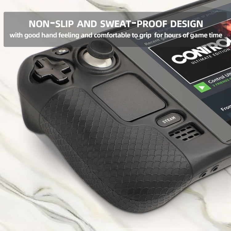 Black silicone case for Steam Deck with textured grip and button cutouts