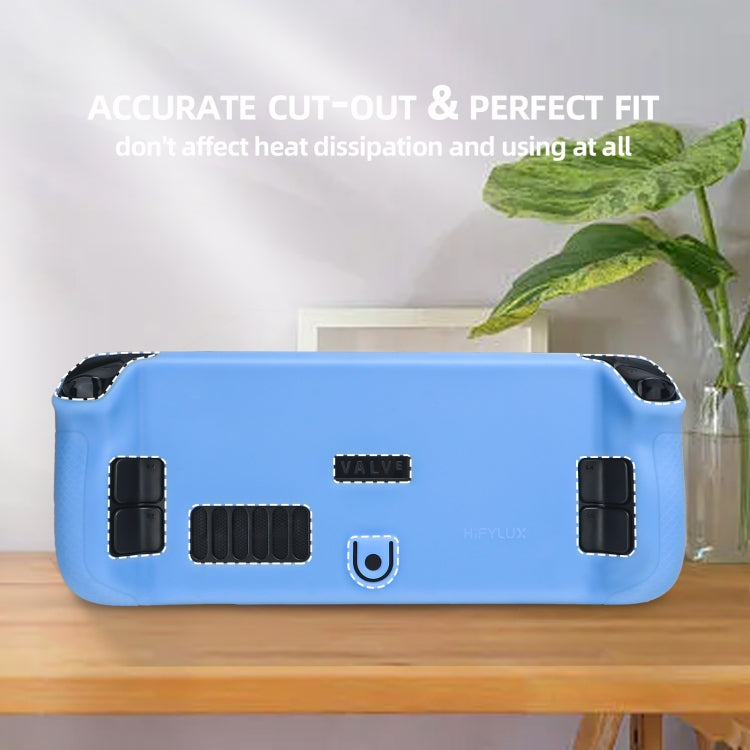 Blue silicone case for Steam Deck with rear ports cutouts and access openings