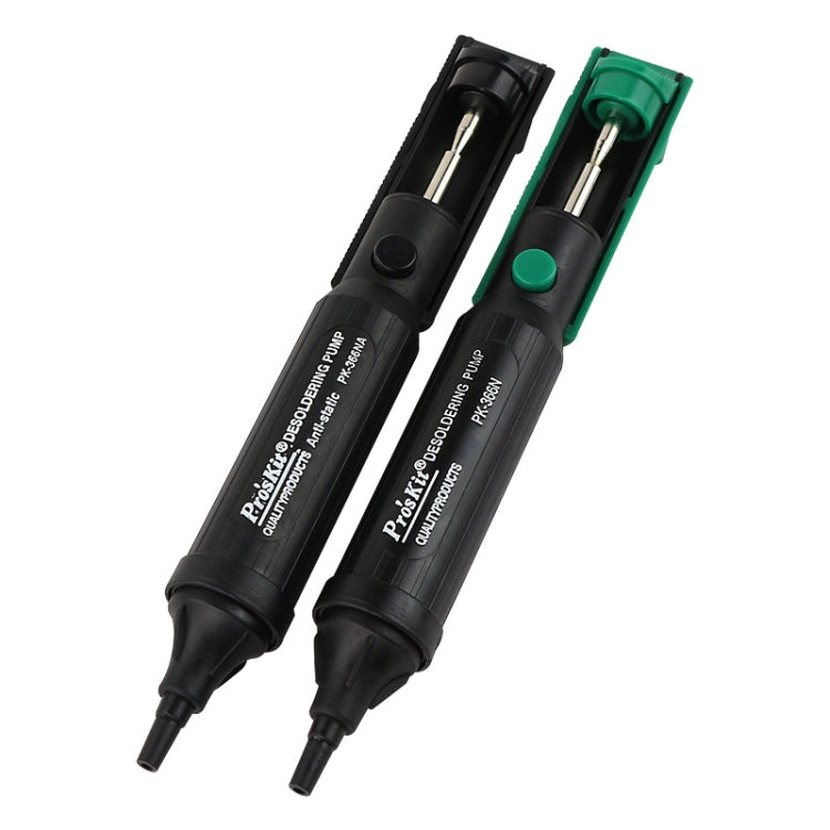 Two anti-static desoldering pumps, black and green housings with metal nozzles