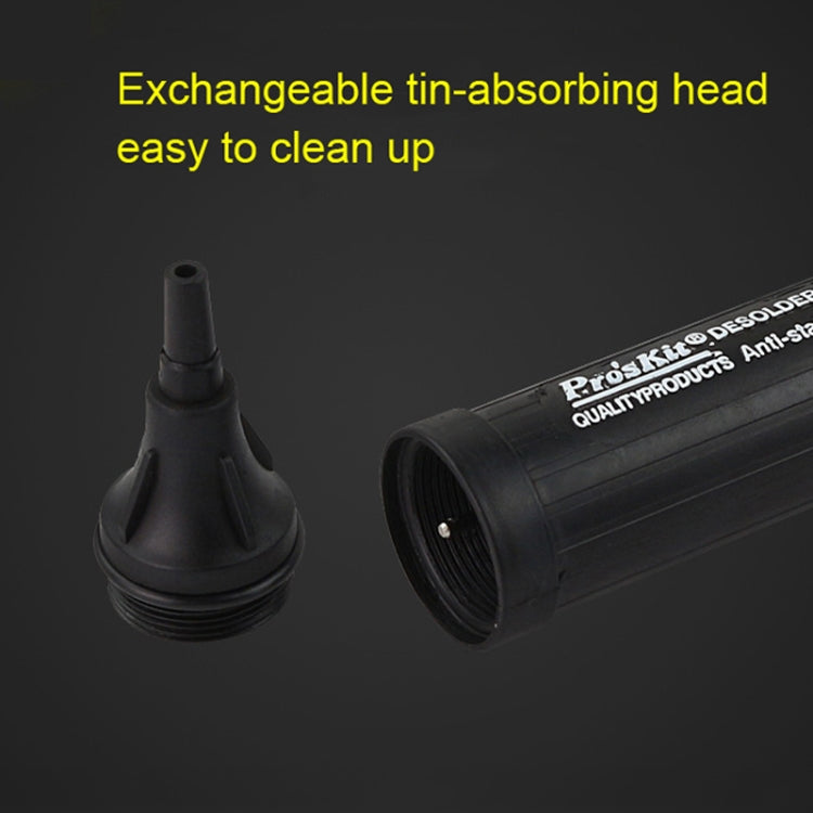 Anti-static desoldering pump tip and barrel, black tin-absorbing head shown