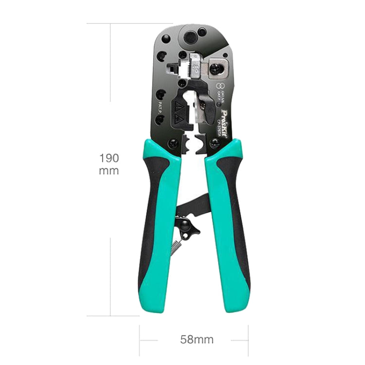 Network crimping pliers with teal handles and compact 190 mm size
