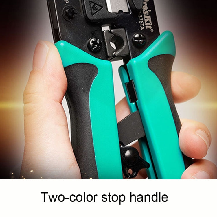 Two-color stop-handle grips on network crimping pliers with visible jaws