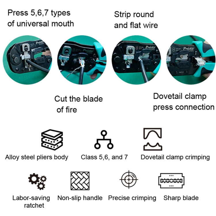 Network crimping pliers shown with multi-wire crimp and cutting features