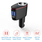 Black dual-port car charger with blue LED display and red trim stripe.