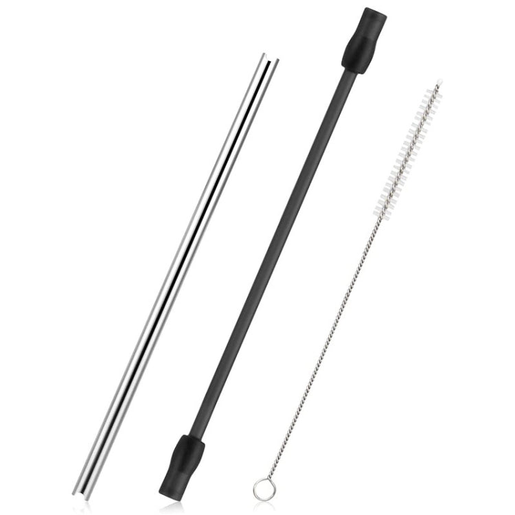 Coffee milk pipe cleaning set with two metal tubes and spiral brush, dark gray grips
