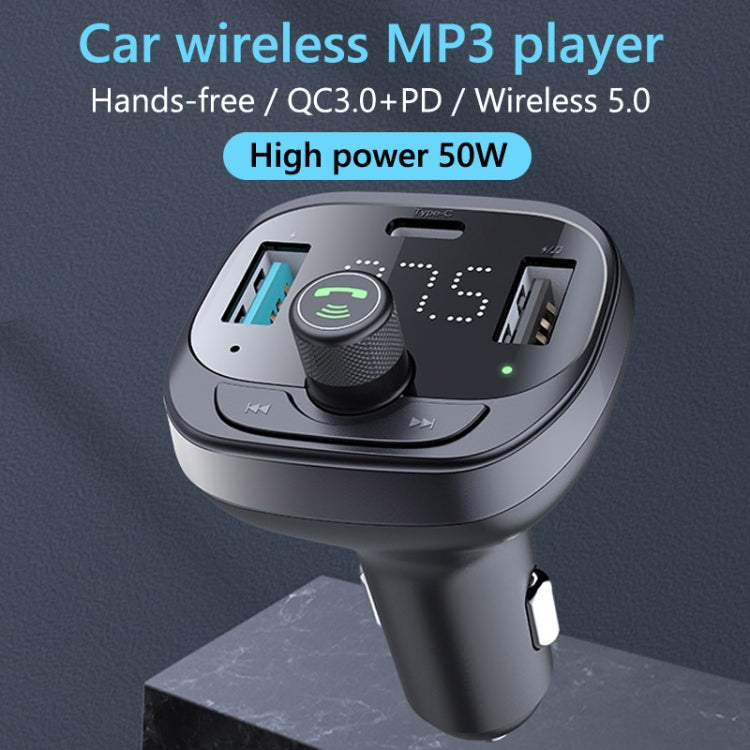 Car wireless MP3 player receiver with rotary control, USB ports, black and silver