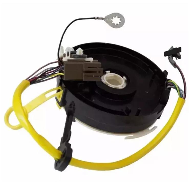 Clock spring coil assembly with yellow and black wiring harness and connector