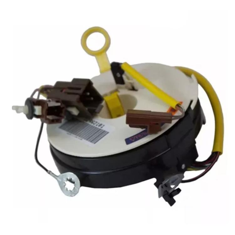 Automotive clock spring coil assembly with multi-wire connectors on black circular base