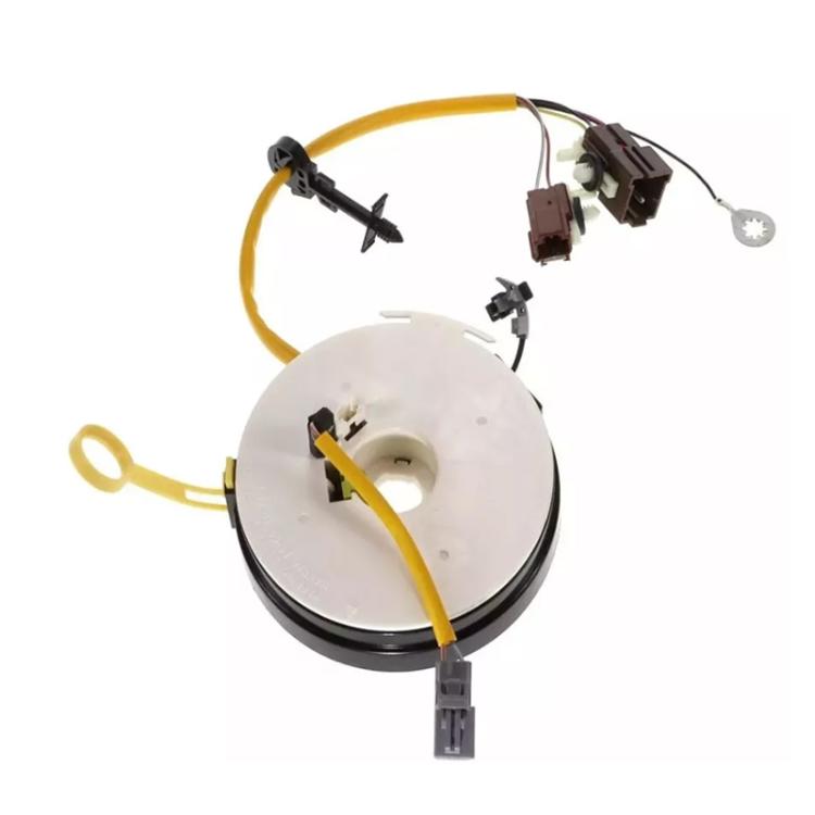 Steering wheel clock spring coil with white center disc and yellow lead wires