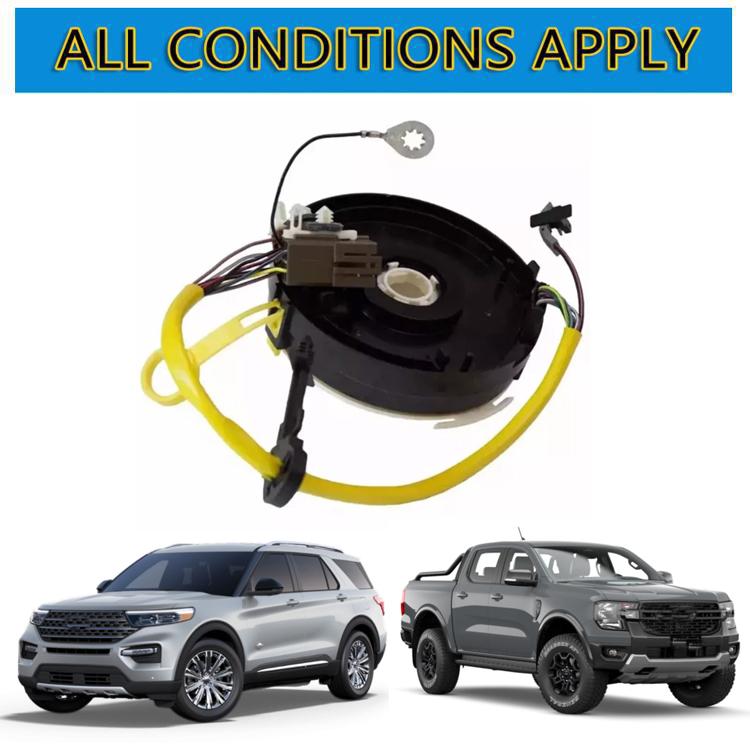 Spiral clock spring coil with yellow wiring and vehicle fitment examples