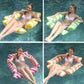 Striped 4-tube inflatable floating hammock shown in multiple colors: yellow, pink, green, orange