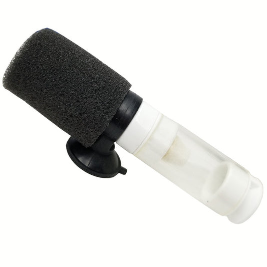 Mini pneumatic aquarium filter oxygenator with foam intake and clear outlet tube
