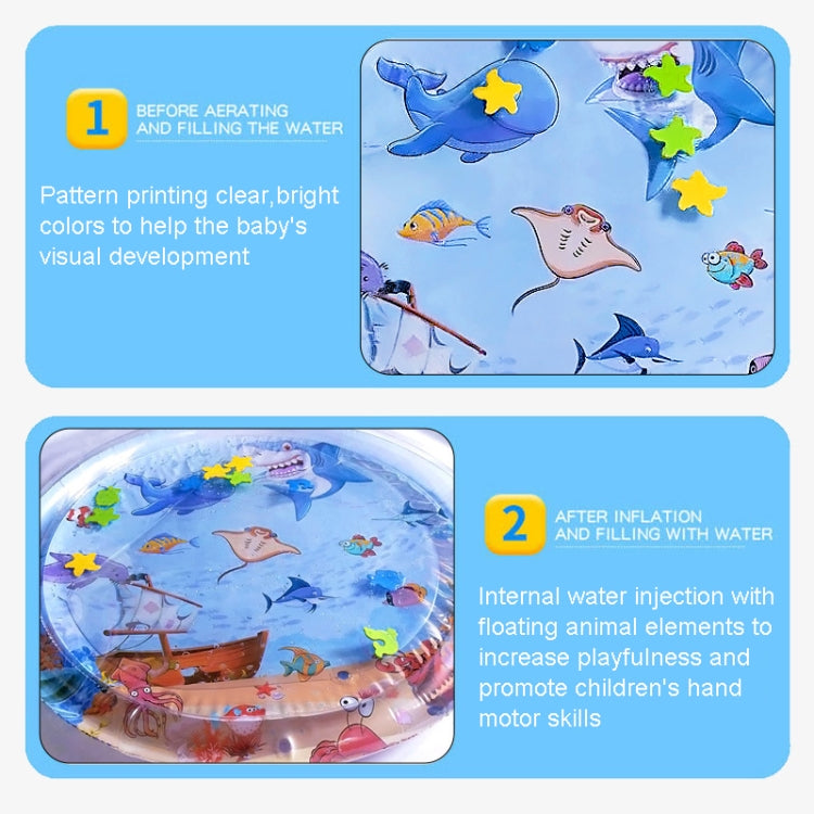 Shark water play mat close-up showing sea animal print inside inflatable ring
