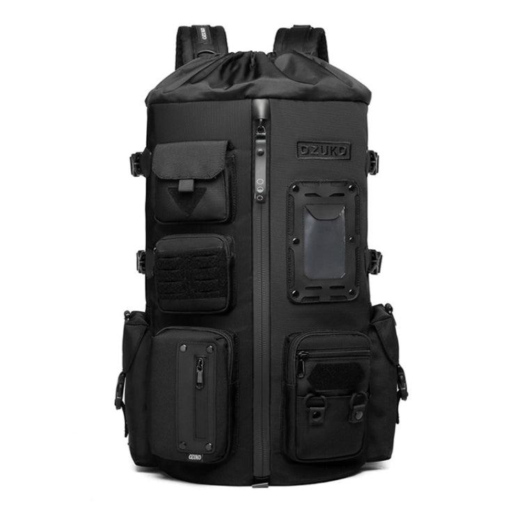 Black multifunction sports backpack with front pockets and padded shoulder straps