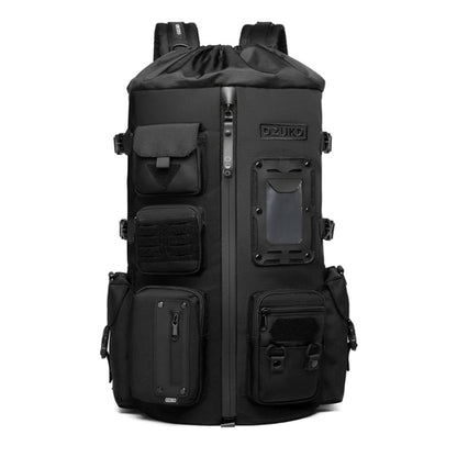 Black multifunction sports backpack with front pockets and padded shoulder straps