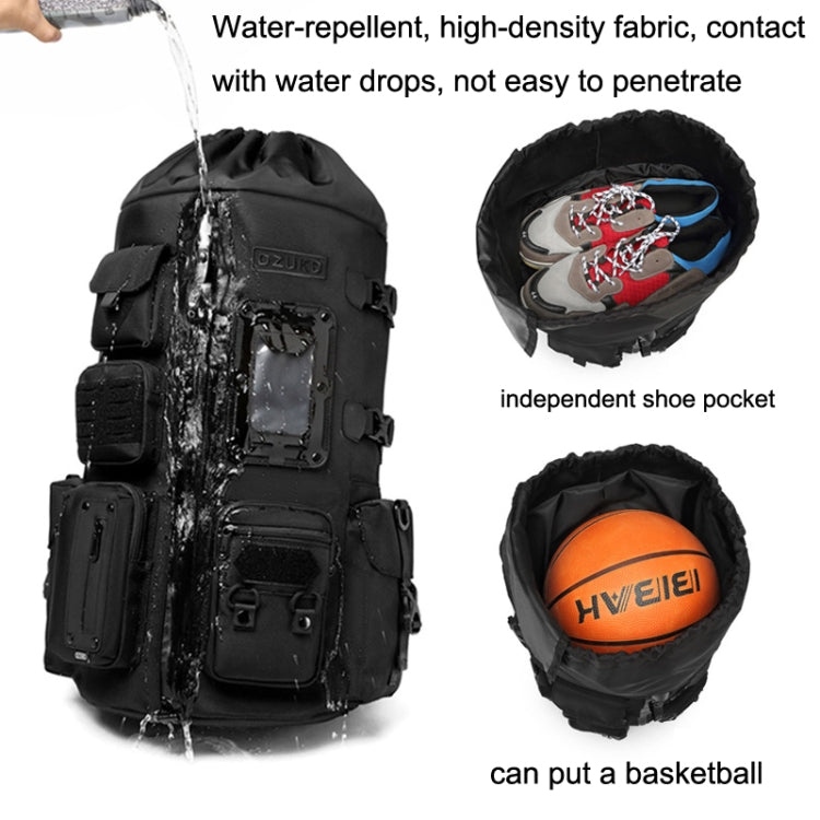 Black waterproof sports backpack with water-splash test and separate shoe pocket