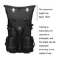 Black waterproof outdoor backpack with expandable top and adjustable shoulder straps