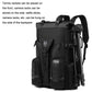 Black waterproof outdoor backpack with side straps and built-in gear storage areas