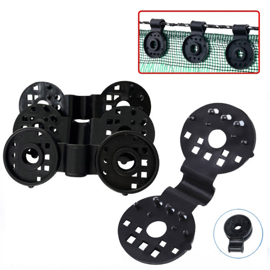Round black sunshade net clips set with hinged bar fasteners for greenhouse mesh