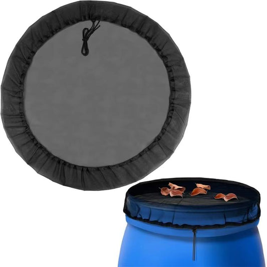 Black circular insect screen cover with drawstring, flat mesh top
