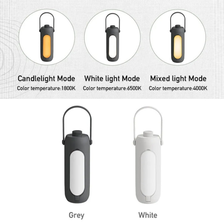 Grey and white hanging lanterns with glowing rectangular LED light