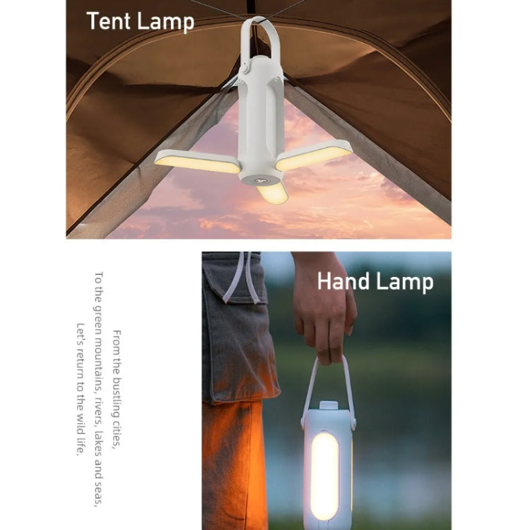 Hanging tent lamp and handheld lamp with warm glowing light