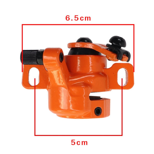 Orange brake caliper bracket with black hardware and side mounting holes