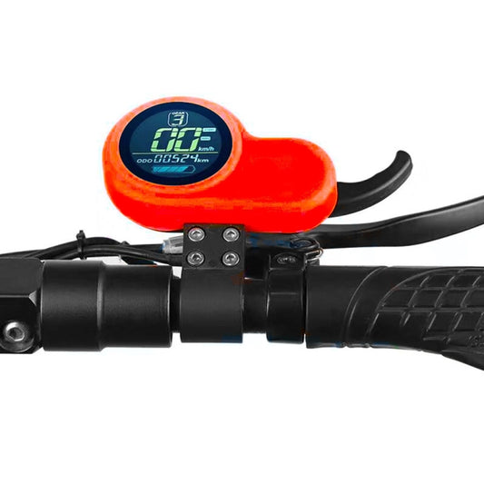 Red silicone instrument display cover for electric scooter handlebars