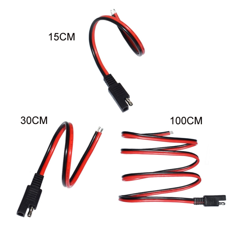 SAE battery extension cable set with 15 cm, 30 cm, and 100 cm red/black leads