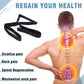 Black Y-strap spine traction device with chin strap and attached storage bag