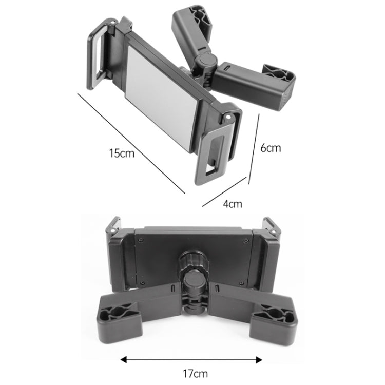 Black retractable tablet holder bracket with side clamps and telescopic support