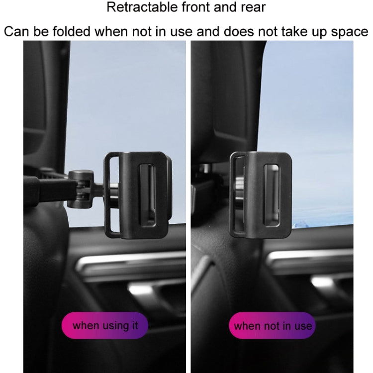 Black retractable front and rear arms tablet holder for headrest use