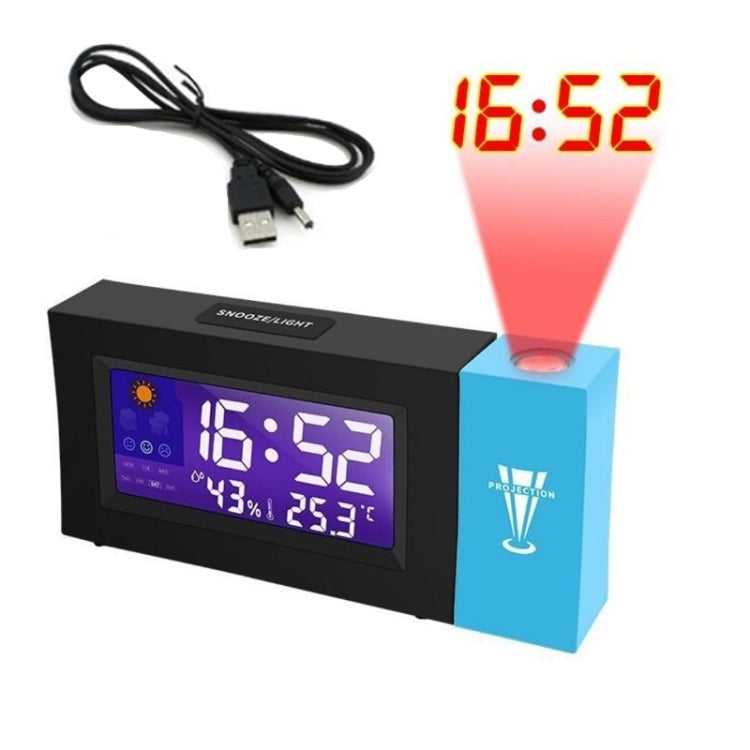 Digital weather clock with color display and projection, with USB cable connected