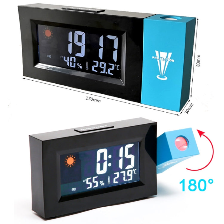 Digital weather clock with color screen showing time, humidity, and temperature