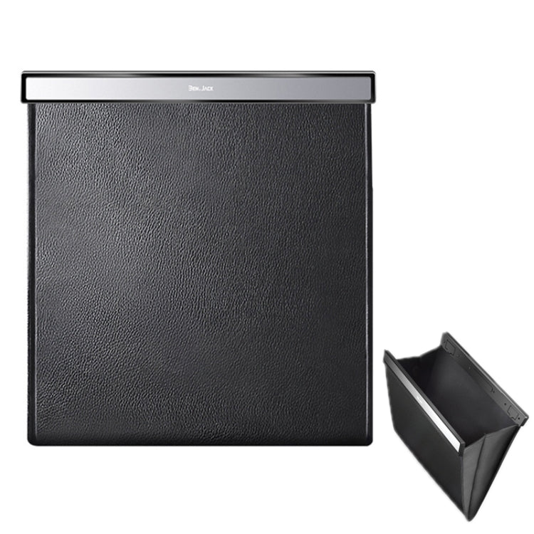 Black foldable car rear seat storage bag with magnetic closure pocket