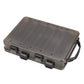 Double-sided translucent bait organizer toolbox with dark gray lid and black latches