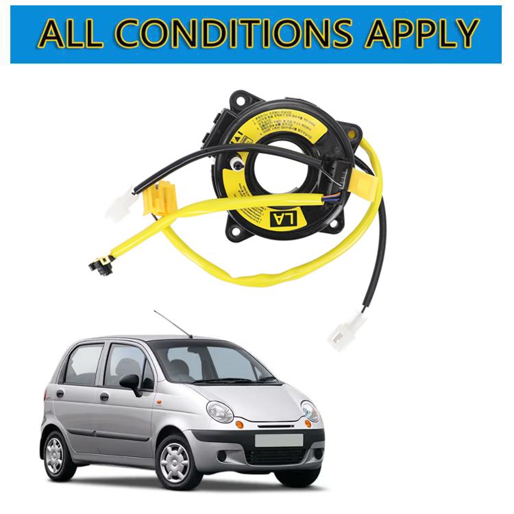 Clock spring coil assembly with yellow and black wiring harness for compact car