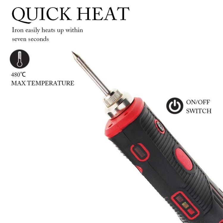 Red-and-black soldering iron with metal tip and side on/off switch