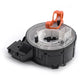 Clock spring coil assembly with orange bracket and transparent circular housing