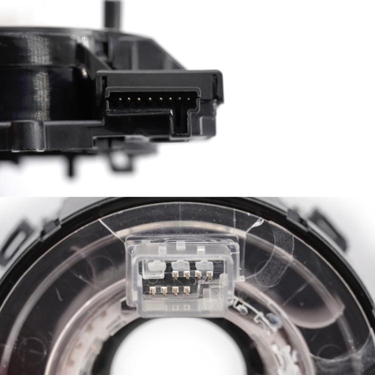 Clock spring connector and transparent coil section, close-up view