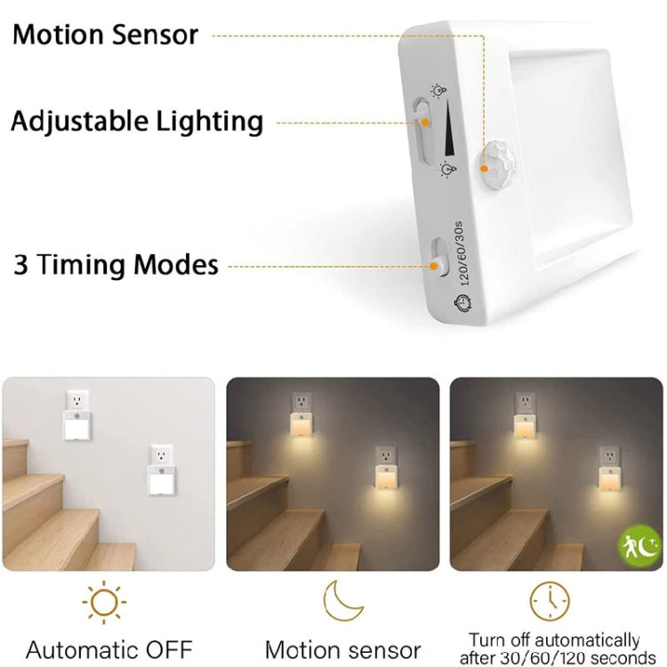 Motion sensor LED night light with adjustable modes and plug-in light unit