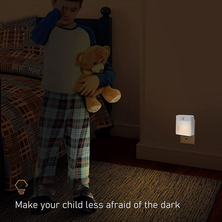 Wall-plug motion-sensor LED night light, white, warm light on