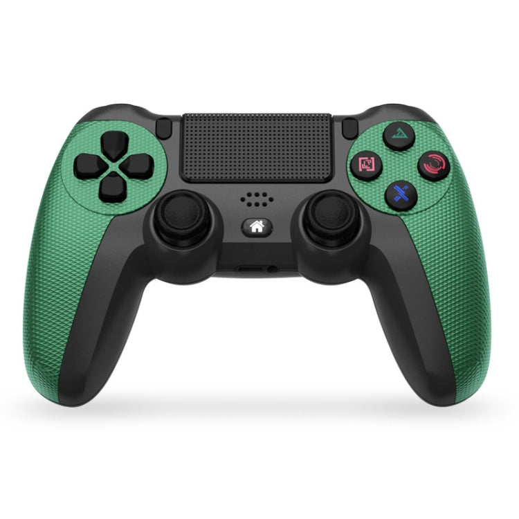 Dark green and black PS4-style wireless game controller with light bar and D-pad buttons