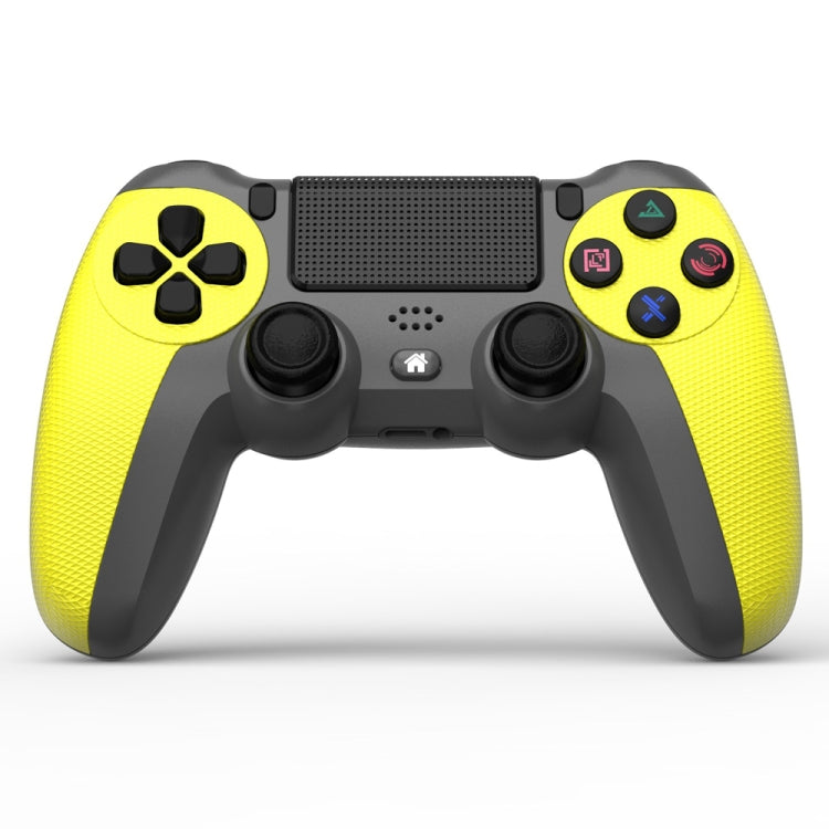 Lemon yellow and black PS4-style wireless game controller with light bar and D-pad buttons